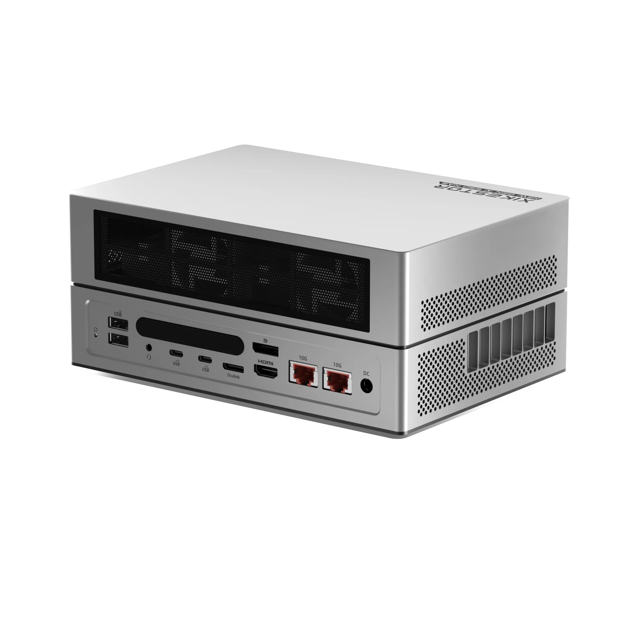 Premium aluminum chassis of the FS520604D network storage device, featuring advanced cooling for quiet environments.