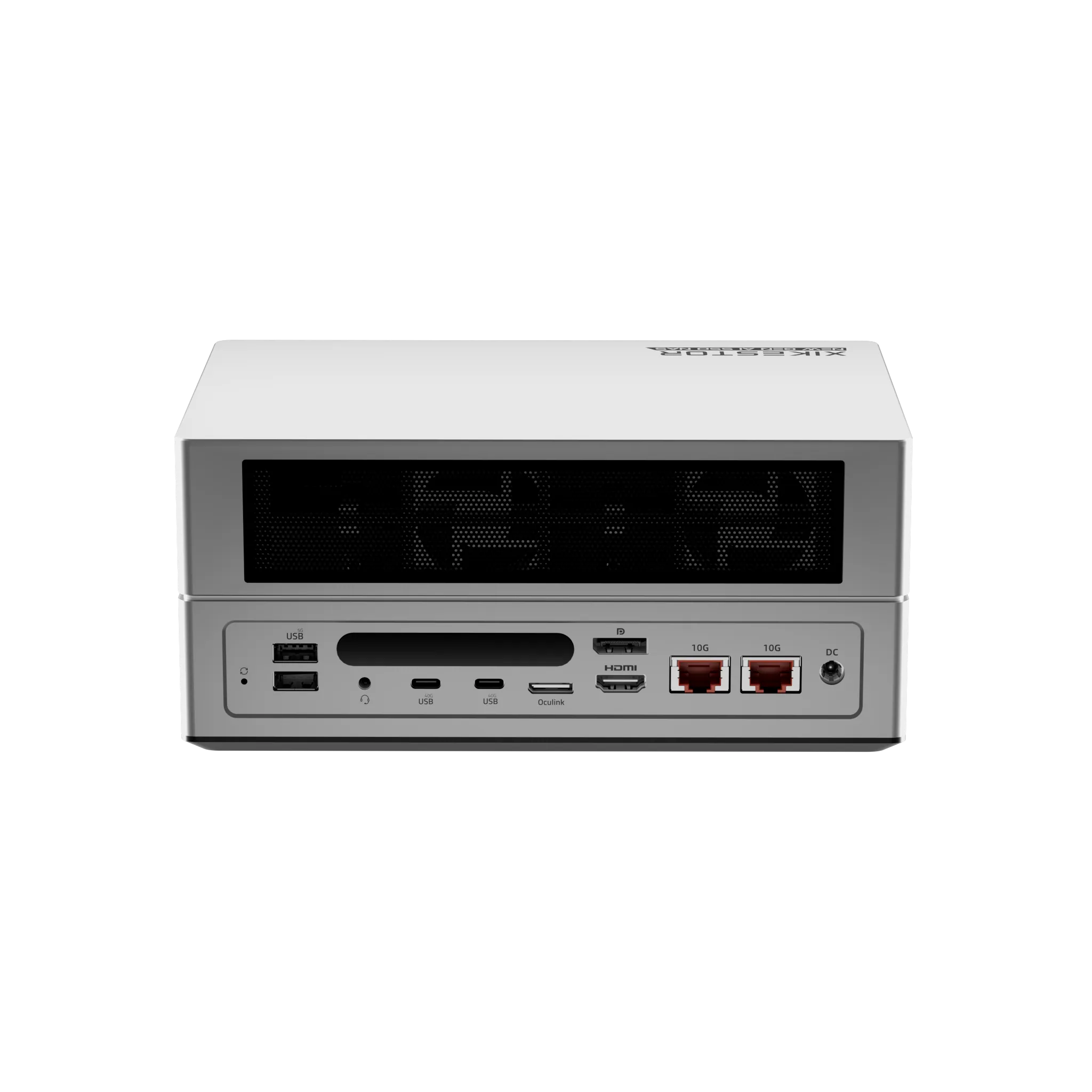 Rear ports of the FS520604D NAS featuring dual 10GbE connections, USB4, and Quad 4K display outputs.
