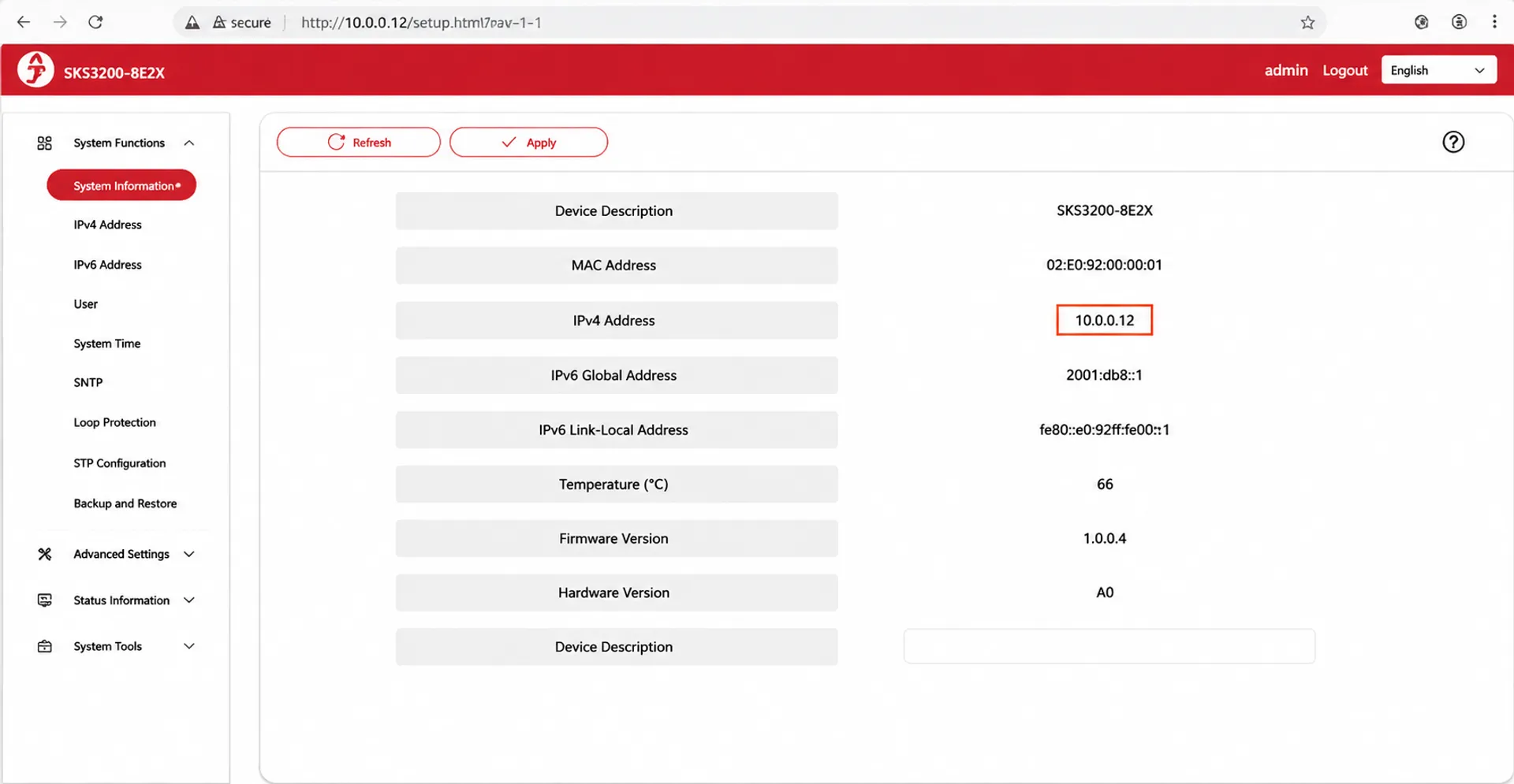 How to Change the Management IP Address of XikeStor Switches 10 Entering the new IP address in the browser to access the XikeStor switch management background.