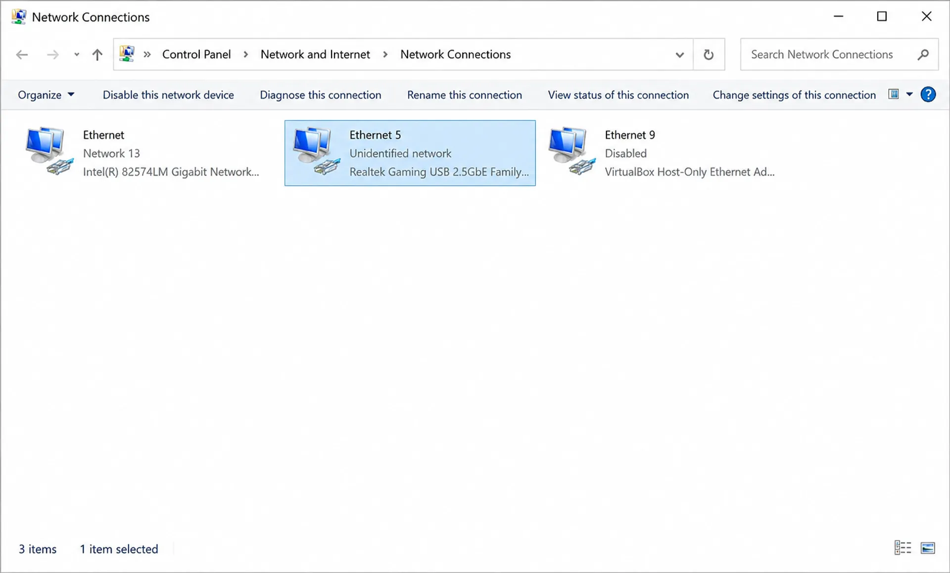 How to Change the Management IP Address of XikeStor Switches 4 Right-clicking the active Ethernet adapter in Windows Network Connections to configure XikeStor switch management IP.